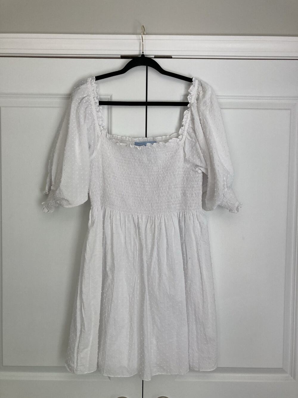Hill House Athena Nap Dress Women XL White Smock Puff Sleeve Mini Cottage Core